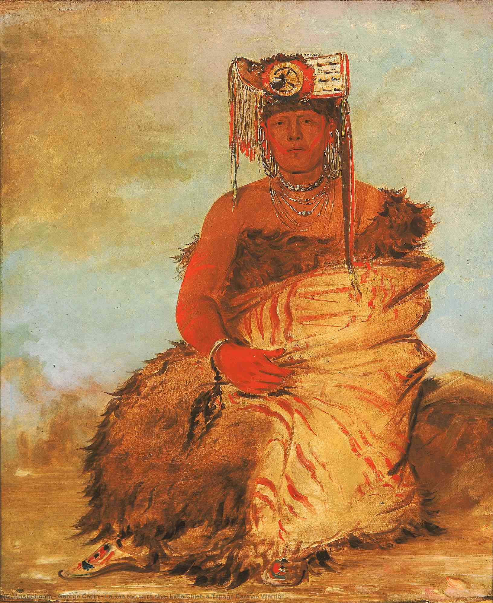 Wikioo.org - The Encyclopedia of Fine Arts - Painting, Artwork by George Catlin - La kée too wi rá sha, Little Chief, a Tapage Pawnee Warrior