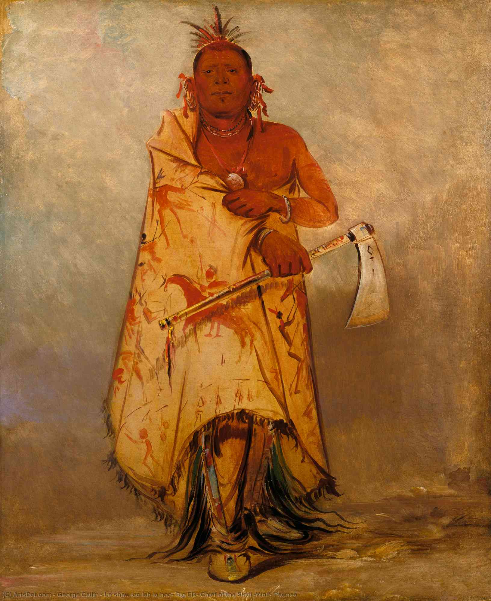 Wikioo.org - The Encyclopedia of Fine Arts - Painting, Artwork by George Catlin - Le sháw loo láh le hoo, Big Elk, Chief of the Skidi (Wolf) Pawnee