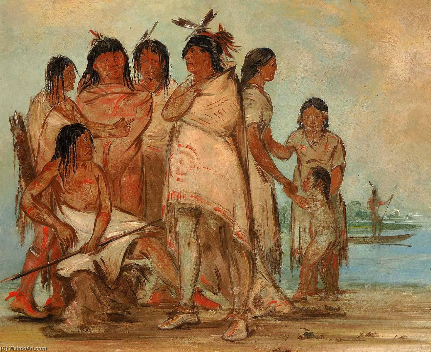 Wikioo.org - The Encyclopedia of Fine Arts - Painting, Artwork by George Catlin - Du cór re a, Chief of the Tribe, and His Family