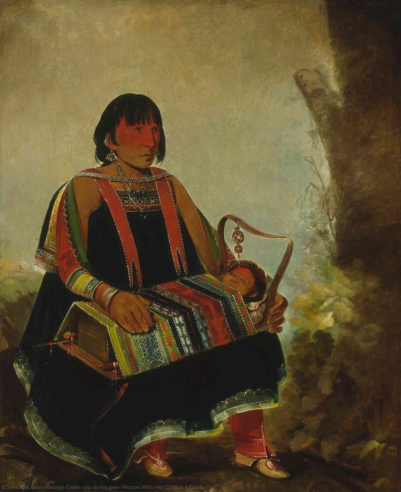 Wikioo.org – L'Enciclopedia delle Belle Arti - Pittura, Opere di George Catlin - Jh ah kís gaw , donna con il suo bambino in un Culla