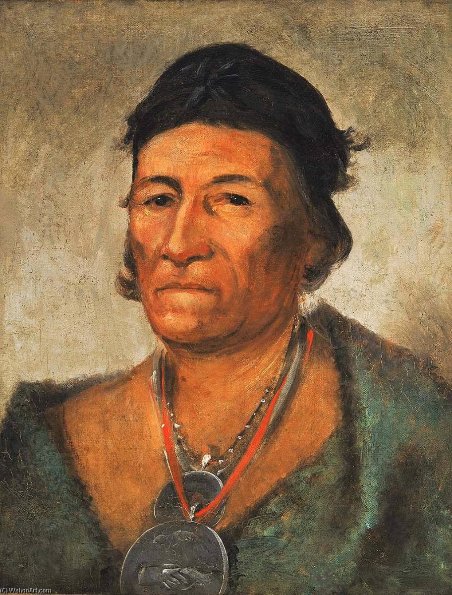 Wikioo.org - The Encyclopedia of Fine Arts - Painting, Artwork by George Catlin - Ko mán i kin, Big Wave, an Old and Distinguished Chief