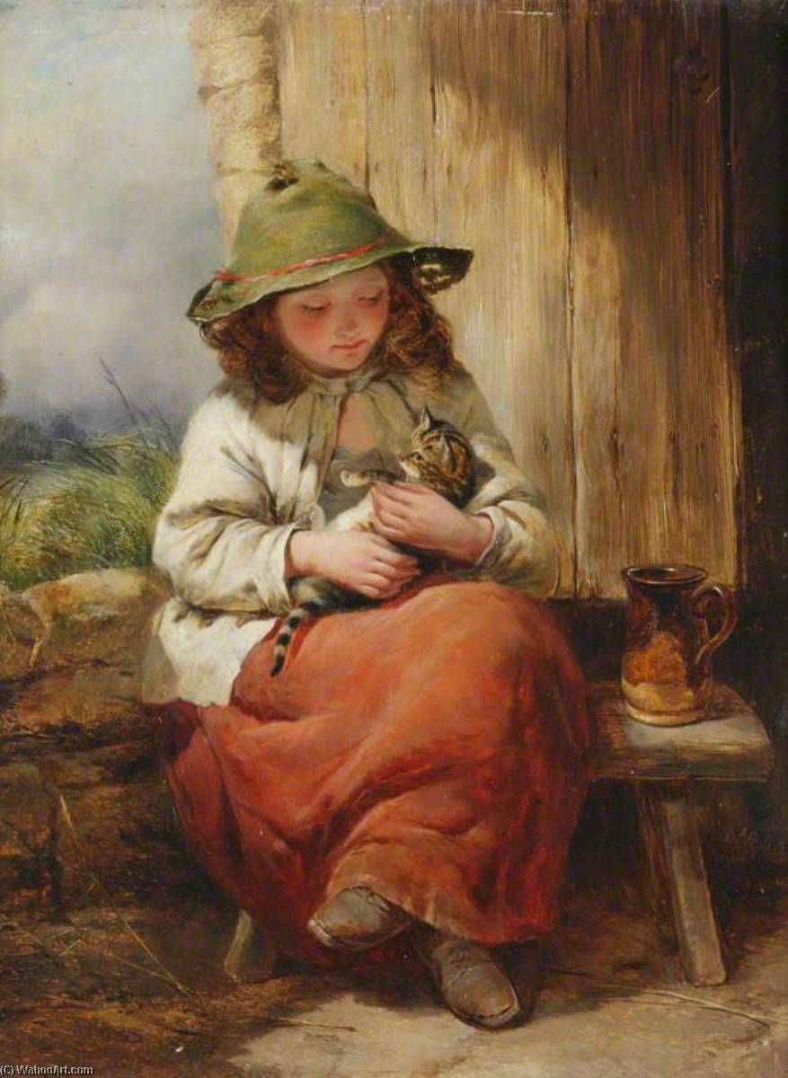 WikiOO.org – 美術百科全書 - 繪畫，作品 Edward John Cobbett - 儿童与 小猫