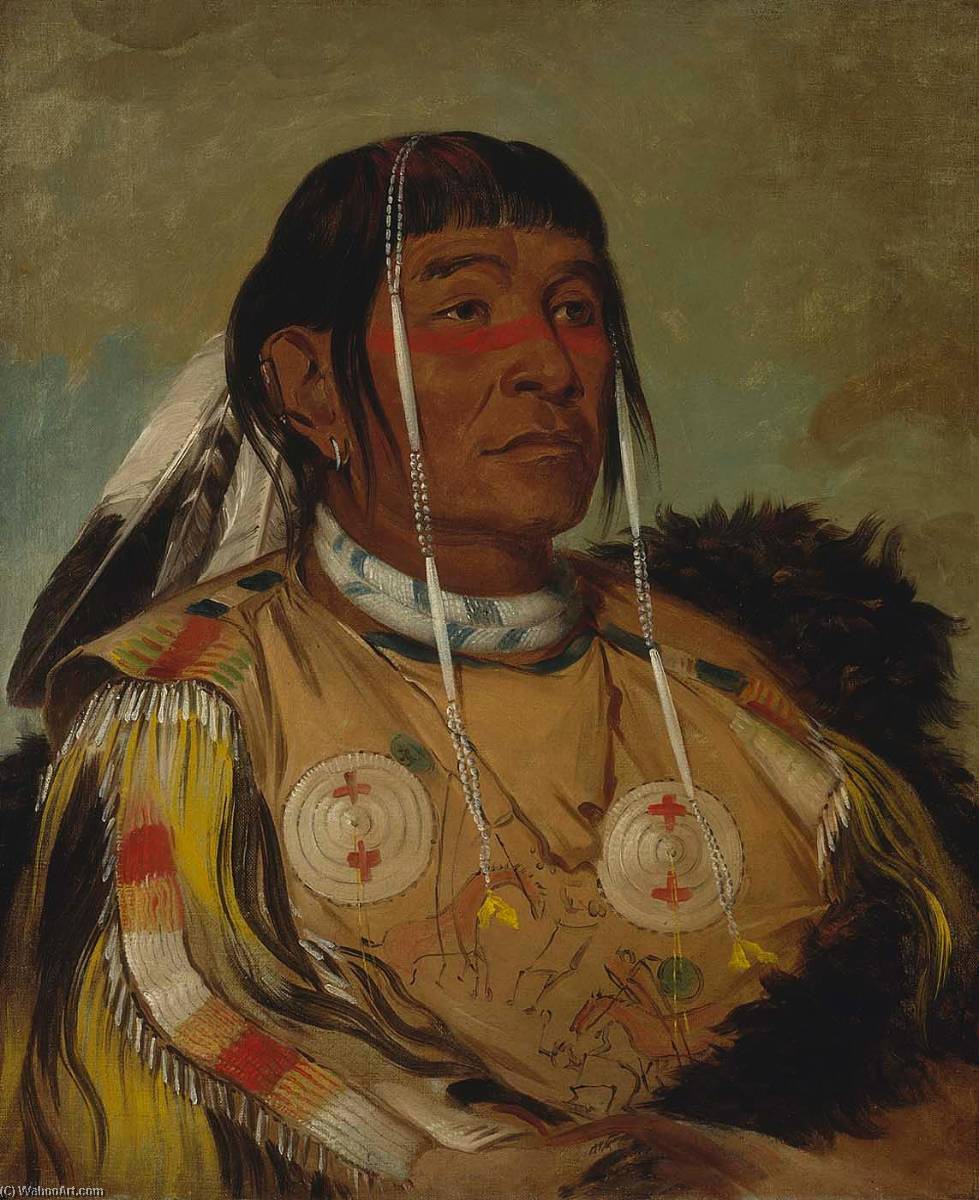 Wikioo.org – L'Enciclopedia delle Belle Arti - Pittura, Opere di George Catlin - Sha có aspettare , i sei , Capo di pianure Ojibwa