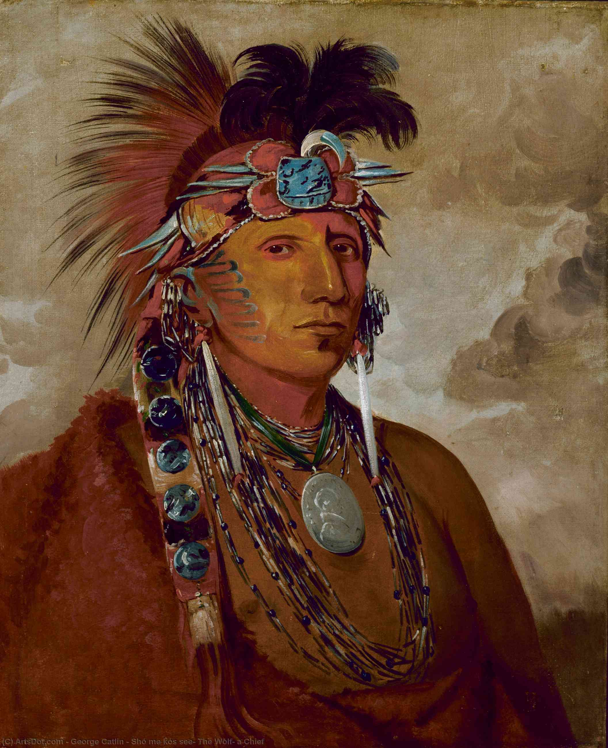 Wikioo.org - The Encyclopedia of Fine Arts - Painting, Artwork by George Catlin - Shó me kós see, The Wolf, a Chief
