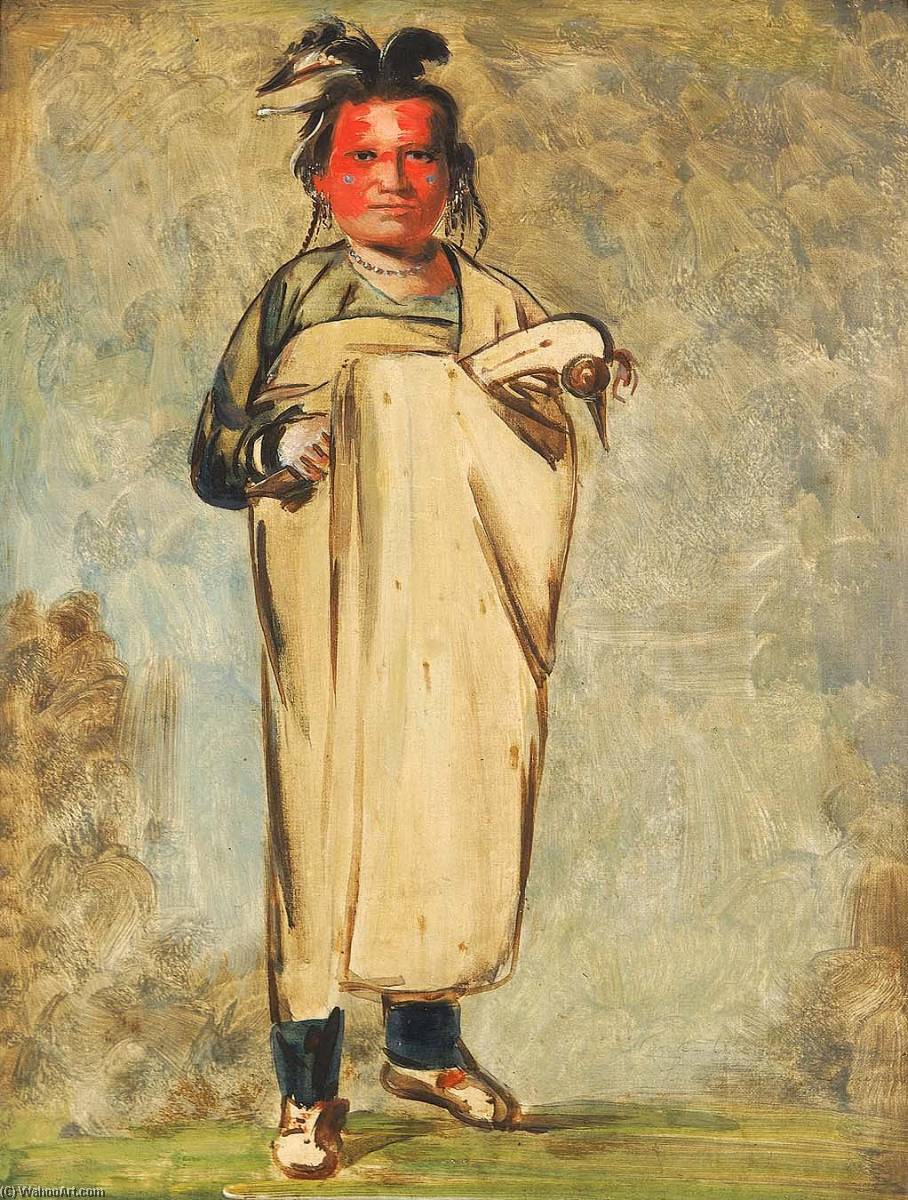 Wikioo.org - The Encyclopedia of Fine Arts - Painting, Artwork by George Catlin - Káw kaw ne chóo a, a Brave