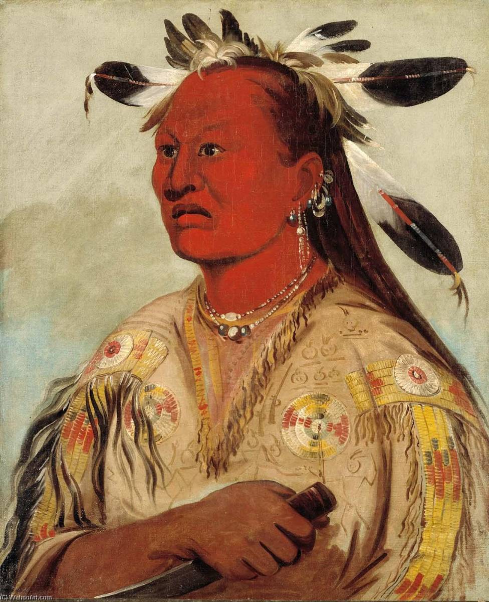 Wikioo.org - The Encyclopedia of Fine Arts - Painting, Artwork by George Catlin - Stán au pat, Bloody Hand, Chief of the Tribe
