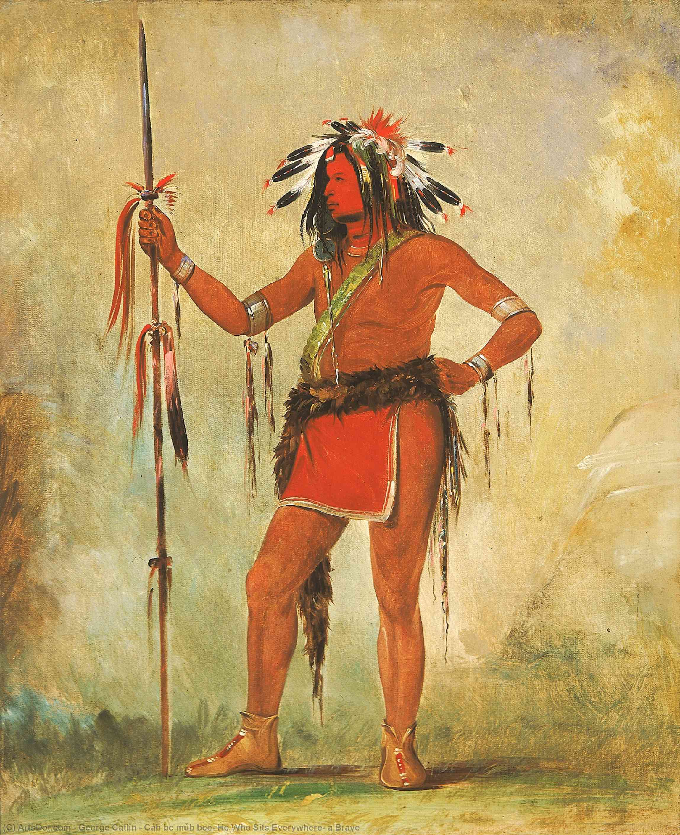 Wikioo.org - The Encyclopedia of Fine Arts - Painting, Artwork by George Catlin - Cáh be múb bee, He Who Sits Everywhere, a Brave