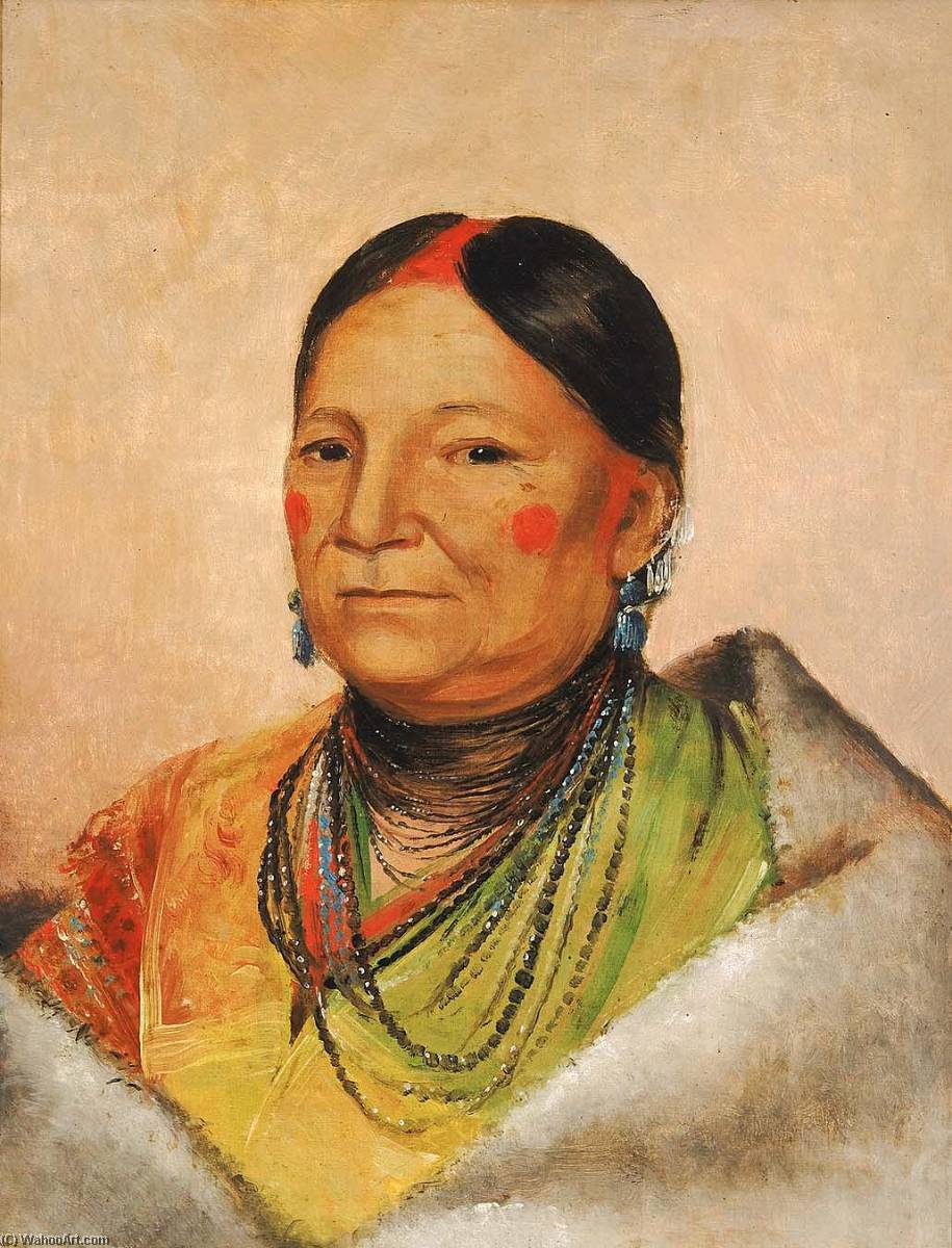 Wikioo.org - The Encyclopedia of Fine Arts - Painting, Artwork by George Catlin - Mee chéet e neuh, Wounded Bear's Shoulder, Wife of the Chief