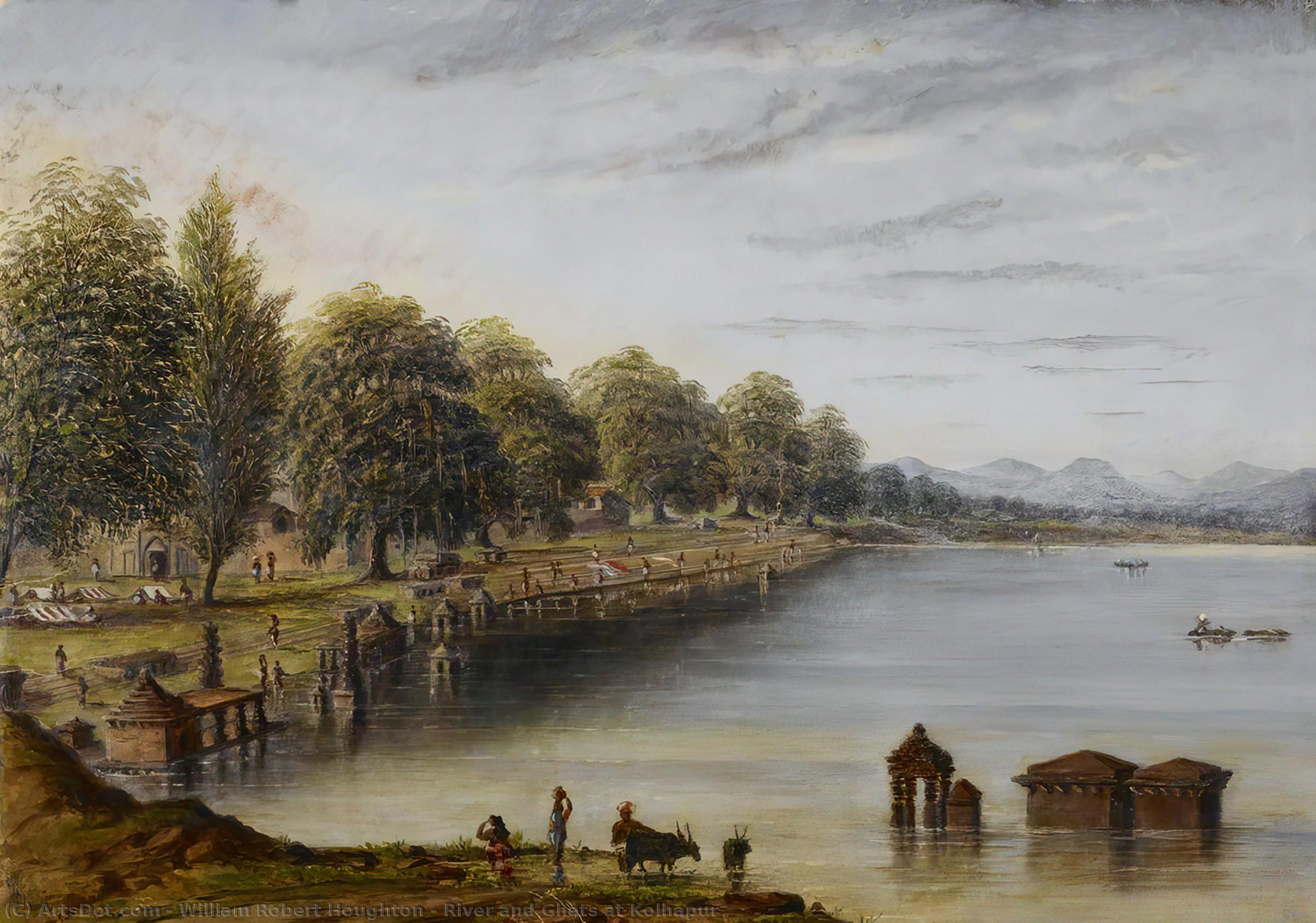 Wikioo.org - The Encyclopedia of Fine Arts - Painting, Artwork by William Robert Houghton - River and Ghats at Kolhapur