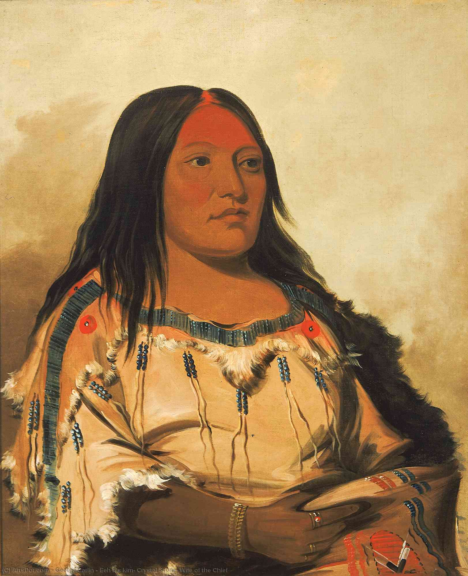 Wikioo.org - The Encyclopedia of Fine Arts - Painting, Artwork by George Catlin - Eeh nís kim, Crystal Stone, Wife of the Chief