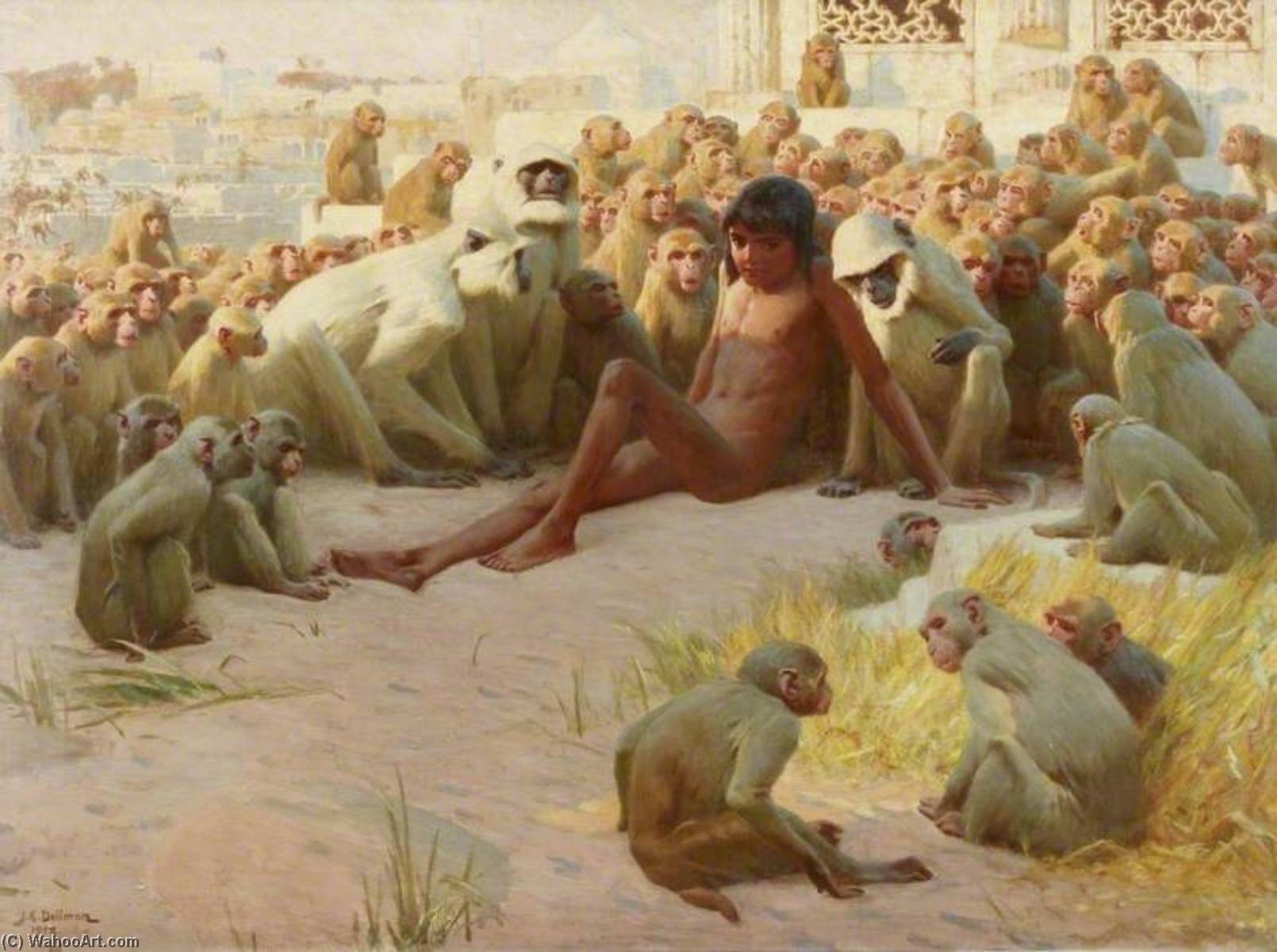 Wikioo.org - The Encyclopedia of Fine Arts - Painting, Artwork by John Charles Dollman - Mowgli Made Leader of the Bandar log