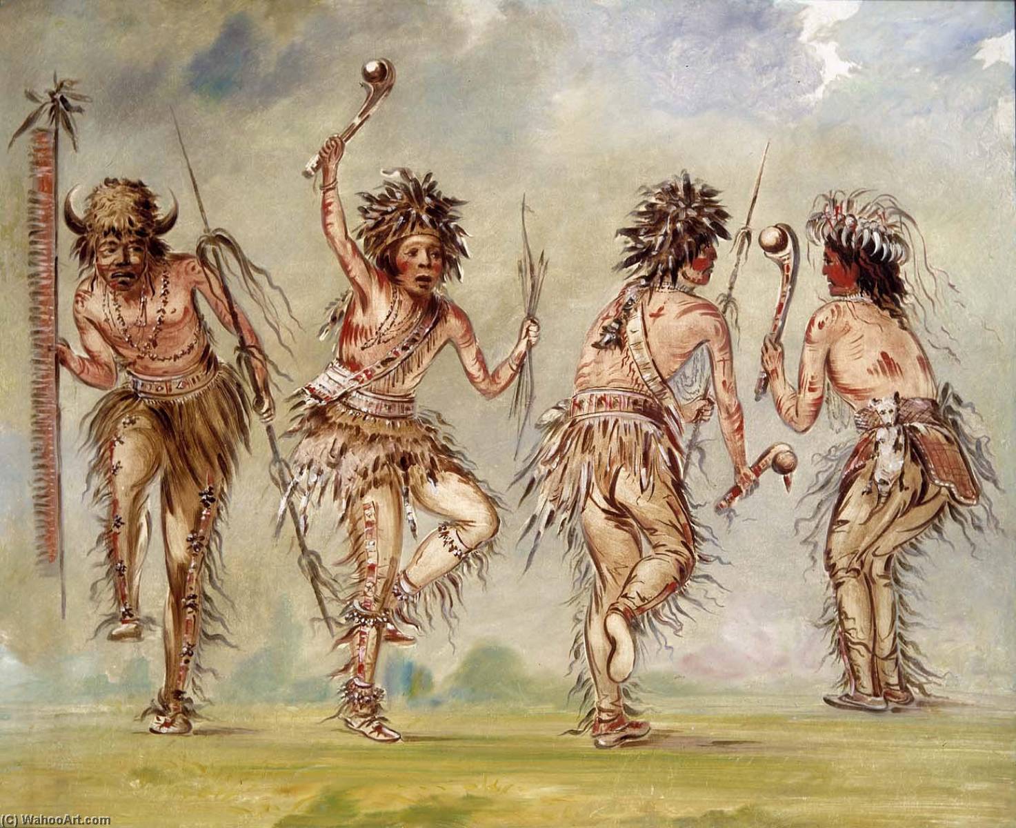Wikioo.org - The Encyclopedia of Fine Arts - Painting, Artwork by George Catlin - Four Dancers