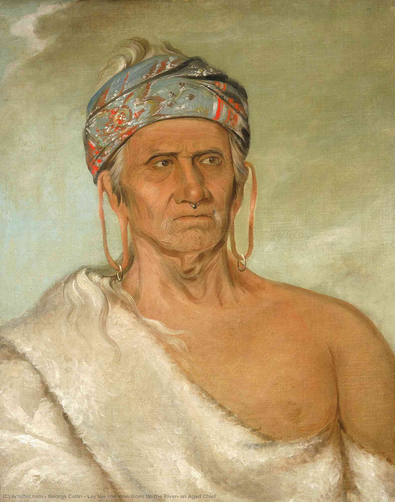 Wikioo.org - The Encyclopedia of Fine Arts - Painting, Artwork by George Catlin - Lay láw she kaw, Goes Up the River, an Aged Chief