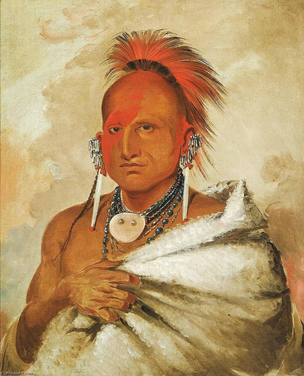 Wikioo.org - The Encyclopedia of Fine Arts - Painting, Artwork by George Catlin - O rón gás see, Bear catcher, a Celebrated Warrior