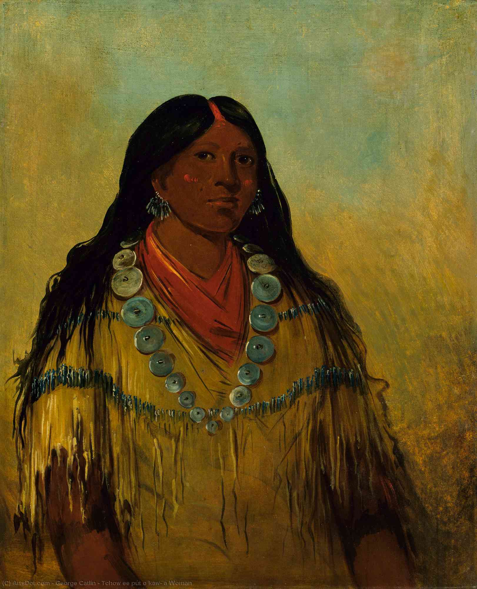 Wikioo.org - The Encyclopedia of Fine Arts - Painting, Artwork by George Catlin - Tchow ee pút o kaw, a Woman
