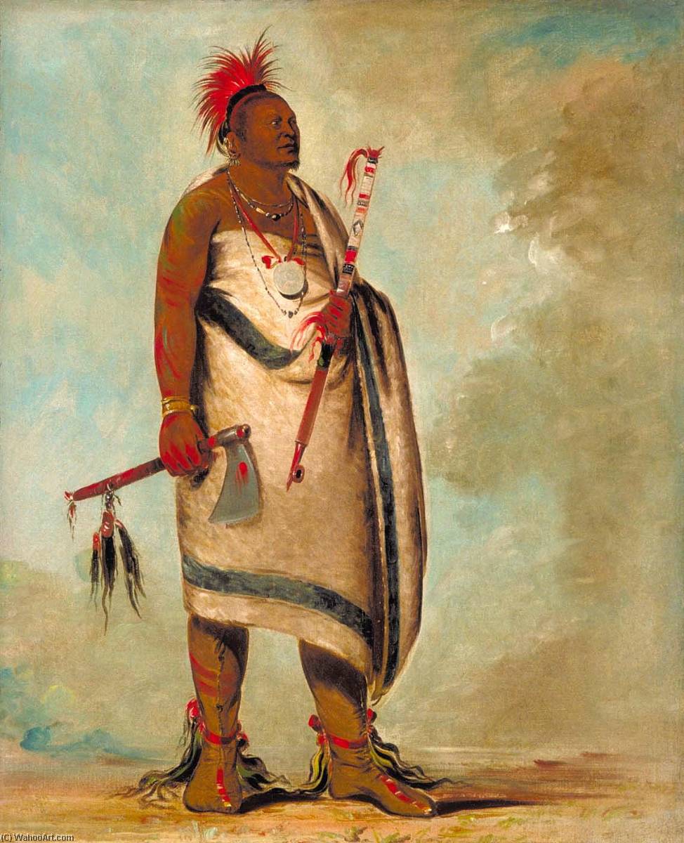 Wikioo.org - The Encyclopedia of Fine Arts - Painting, Artwork by George Catlin - Tchong tas sáb bee, Black Dog, Second Chief