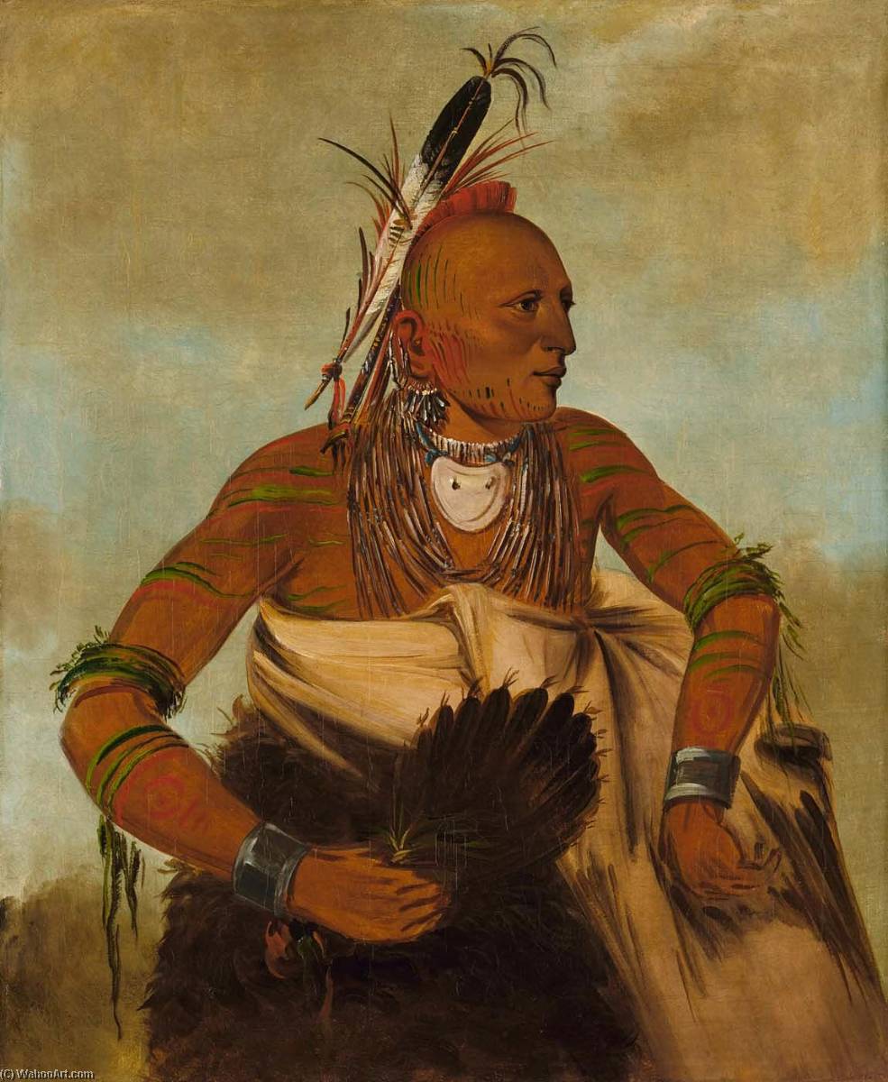 Wikioo.org - The Encyclopedia of Fine Arts - Painting, Artwork by George Catlin - Wa ho béck ee, a Handsome Brave