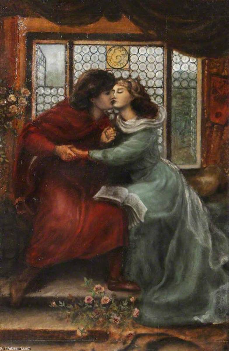Wikioo.org - The Encyclopedia of Fine Arts - Painting, Artwork by Henry Treffry Dunn - The Theodore Watts Dunton Folding Press Bed Paolo and Francesca da Rimini (after Dante Gabriel Rossetti)