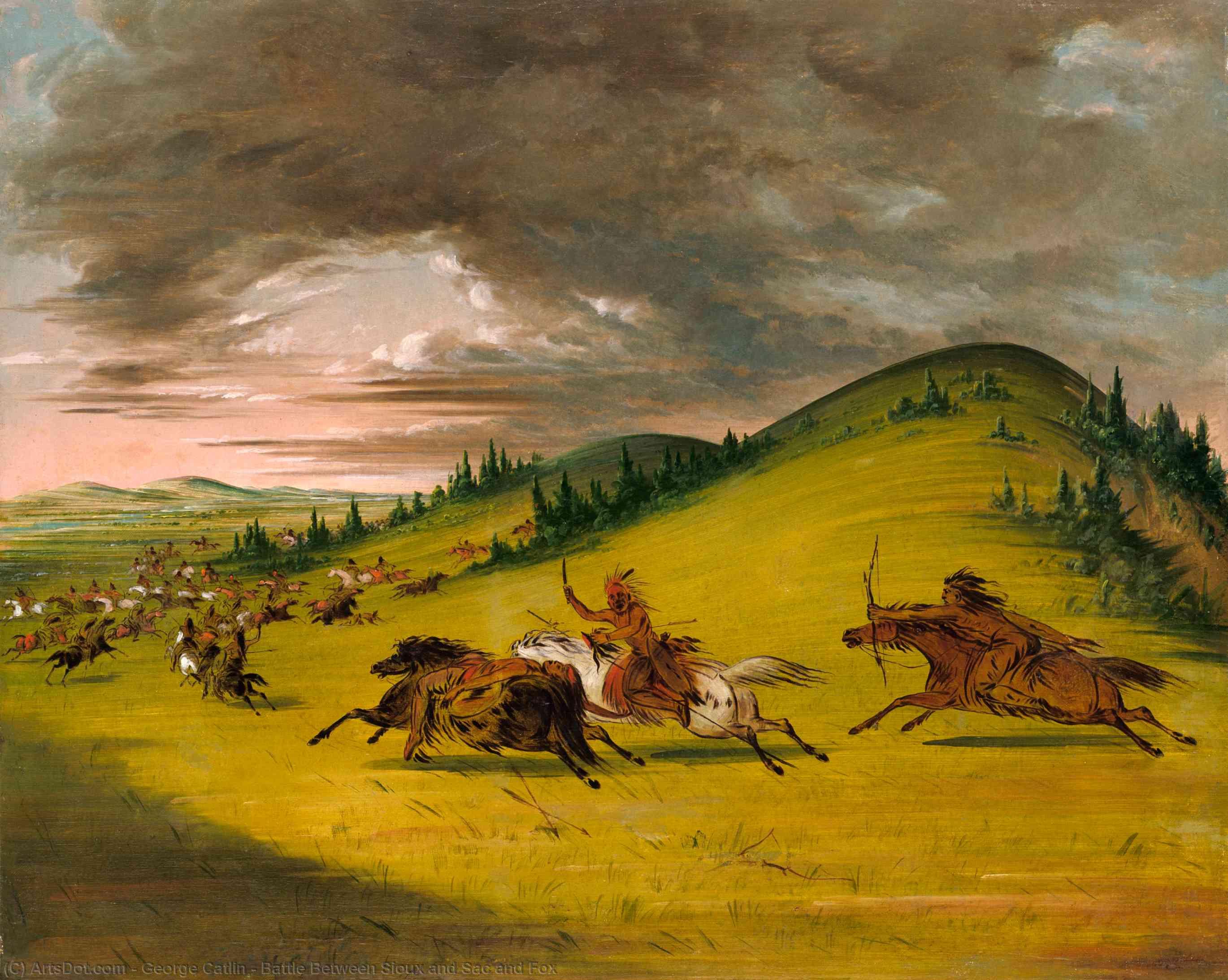 Wikioo.org - Bách khoa toàn thư về mỹ thuật - Vẽ tranh, Tác phẩm nghệ thuật George Catlin - Battle Between Sioux and Sac and Fox