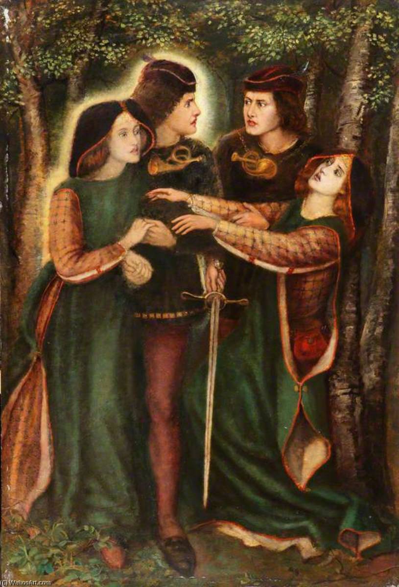 Wikioo.org - The Encyclopedia of Fine Arts - Painting, Artwork by Henry Treffry Dunn - The Theodore Watts Dunton Cabinet How They Met Themselves (after Dante Gabriel Rossetti)