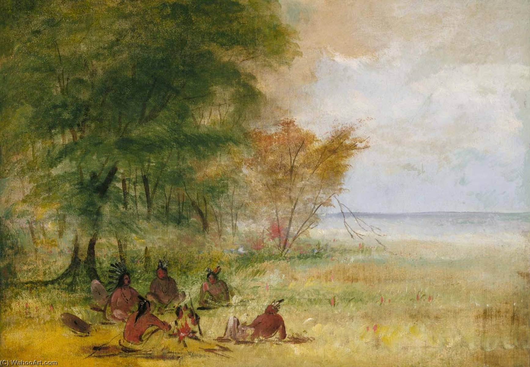 Wikioo.org - Bách khoa toàn thư về mỹ thuật - Vẽ tranh, Tác phẩm nghệ thuật George Catlin - Sioux Indian Council, Chiefs in Profound Deliberation