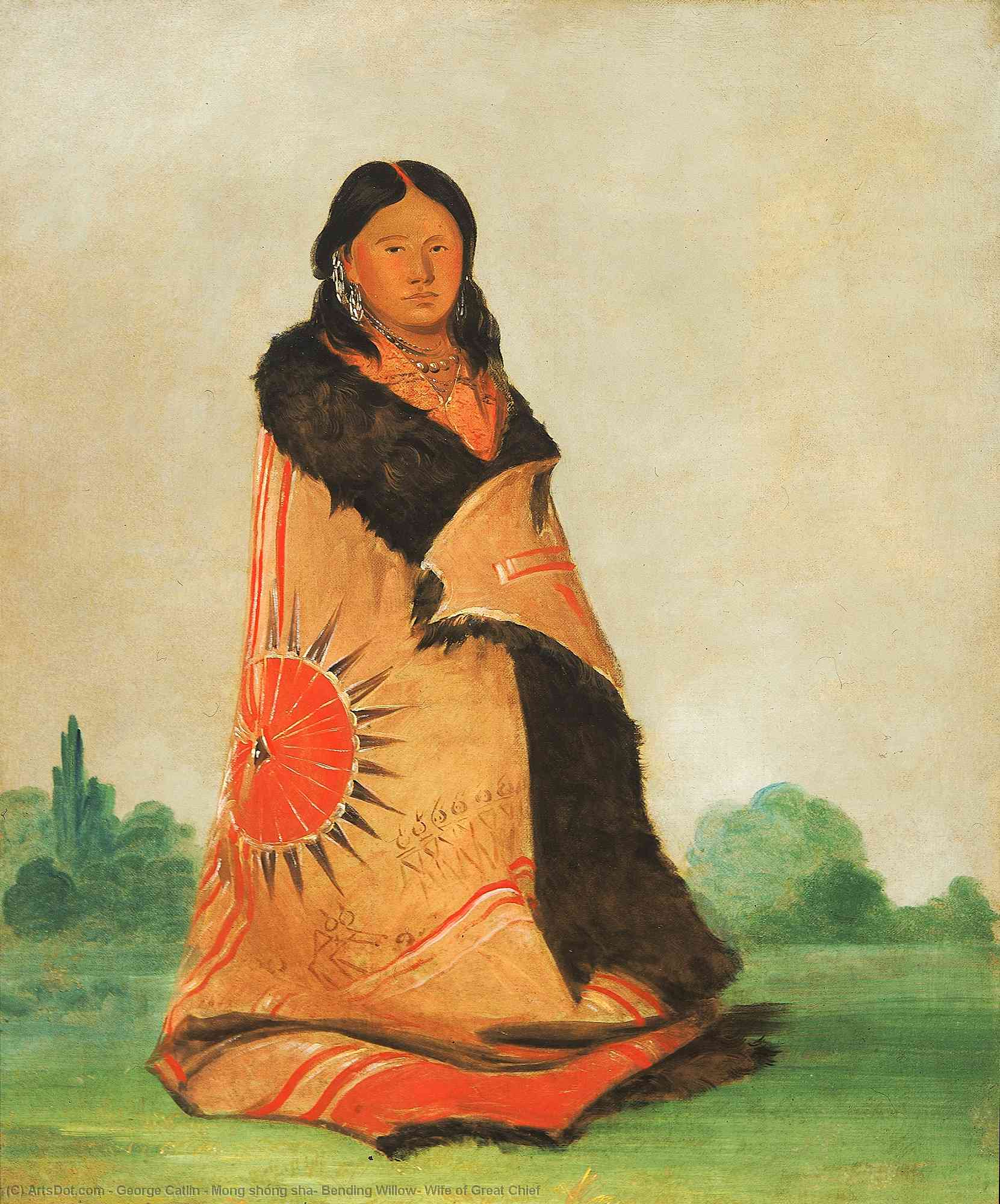 Wikioo.org - The Encyclopedia of Fine Arts - Painting, Artwork by George Catlin - Mong shóng sha, Bending Willow, Wife of Great Chief