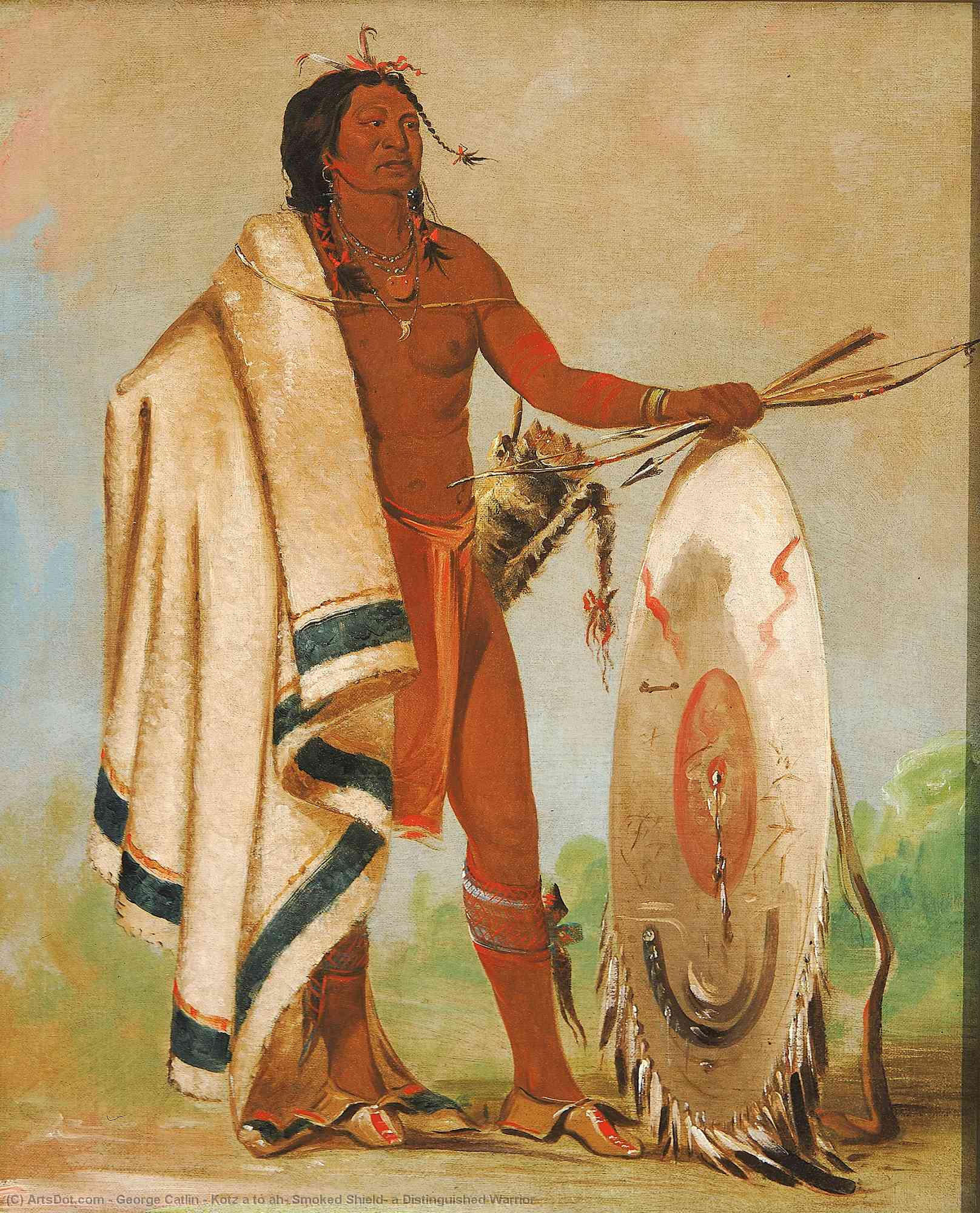 Wikioo.org - The Encyclopedia of Fine Arts - Painting, Artwork by George Catlin - Kotz a tó ah, Smoked Shield, a Distinguished Warrior