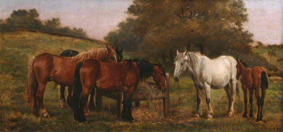 Wikioo.org - The Encyclopedia of Fine Arts - Painting, Artwork by William Edward Millner - Group of Horses and a Foal
