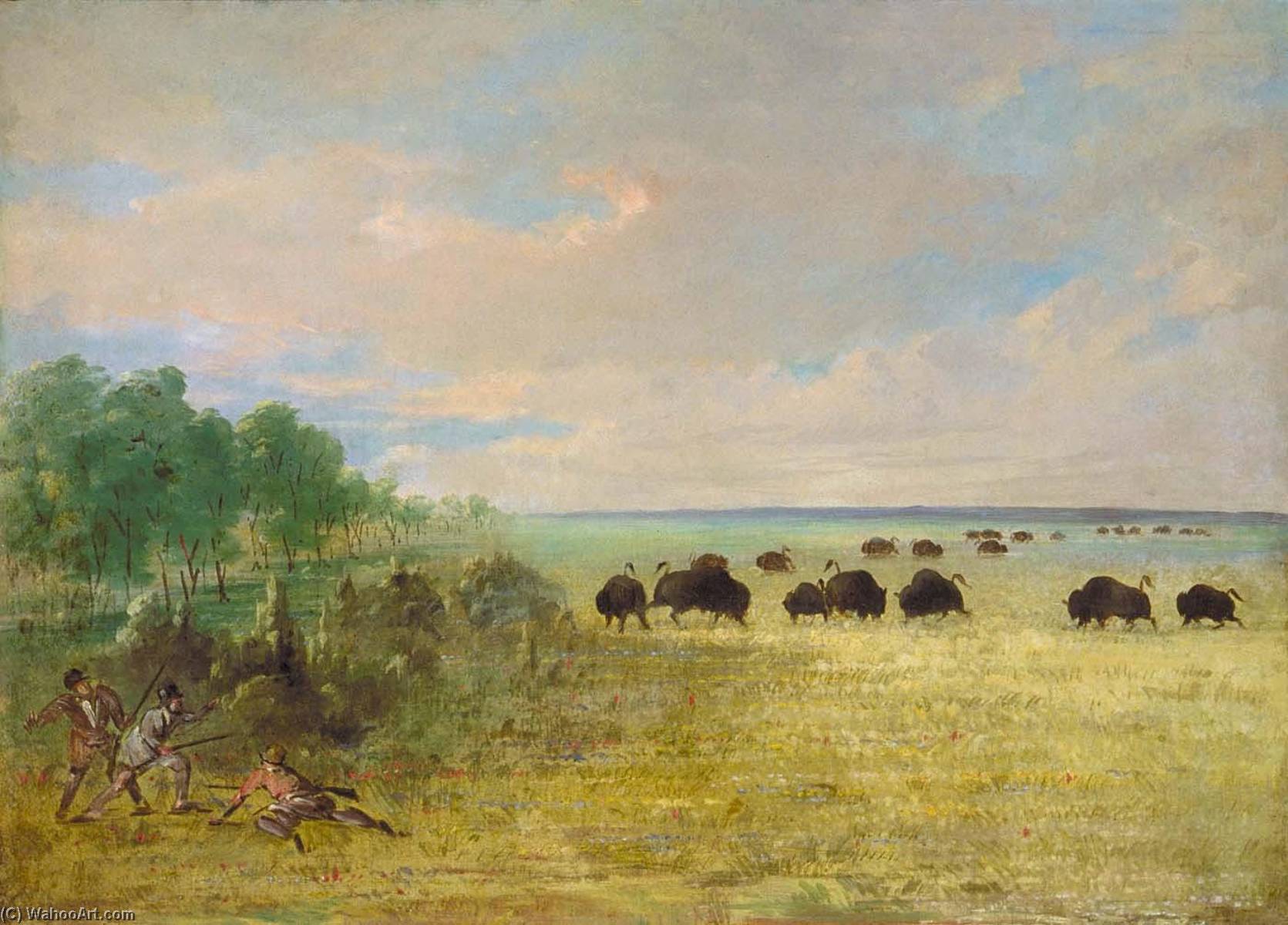 Wikioo.org - The Encyclopedia of Fine Arts - Painting, Artwork by George Catlin - Catlin and Party Stalking Buffalo in Texas
