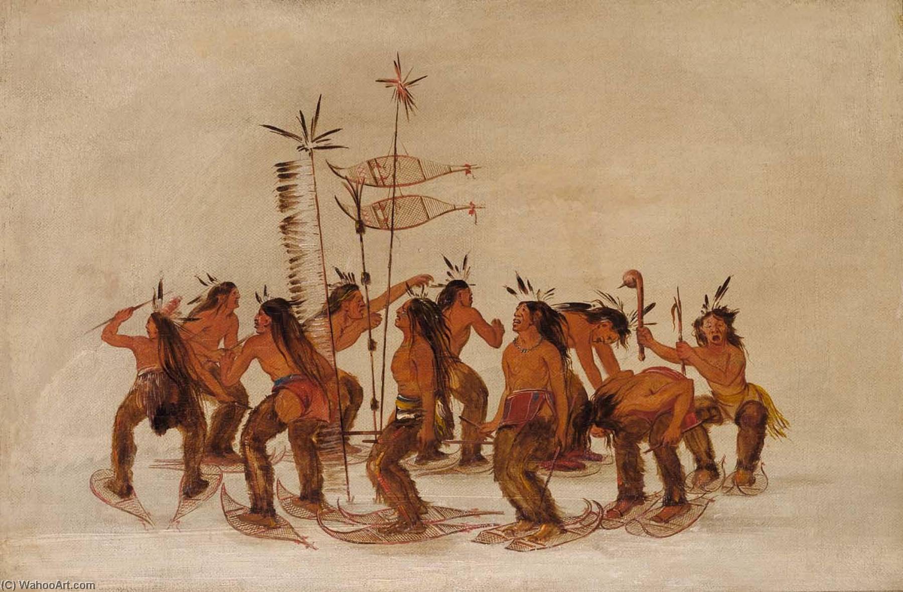 Wikioo.org - The Encyclopedia of Fine Arts - Painting, Artwork by George Catlin - Snowshoe Dance at the First Snowfall