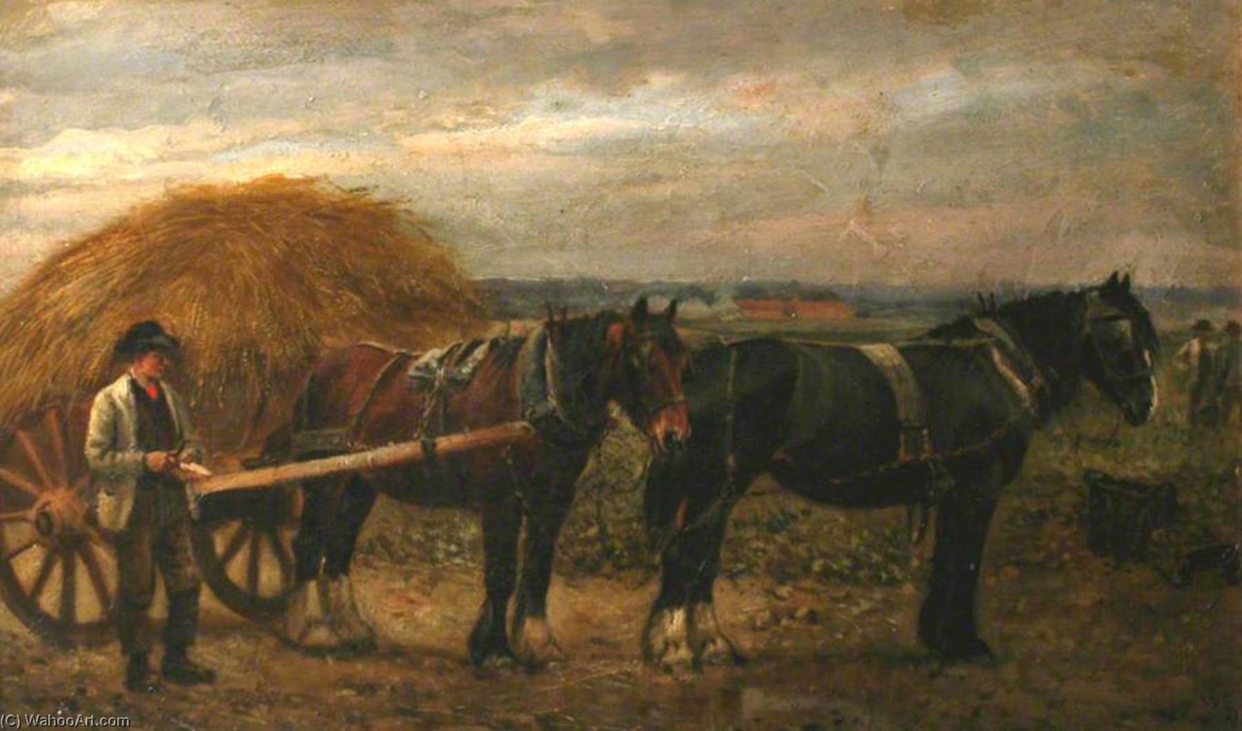 Wikioo.org - The Encyclopedia of Fine Arts - Painting, Artwork by William Edward Millner - Men, Horses and a Hay Cart