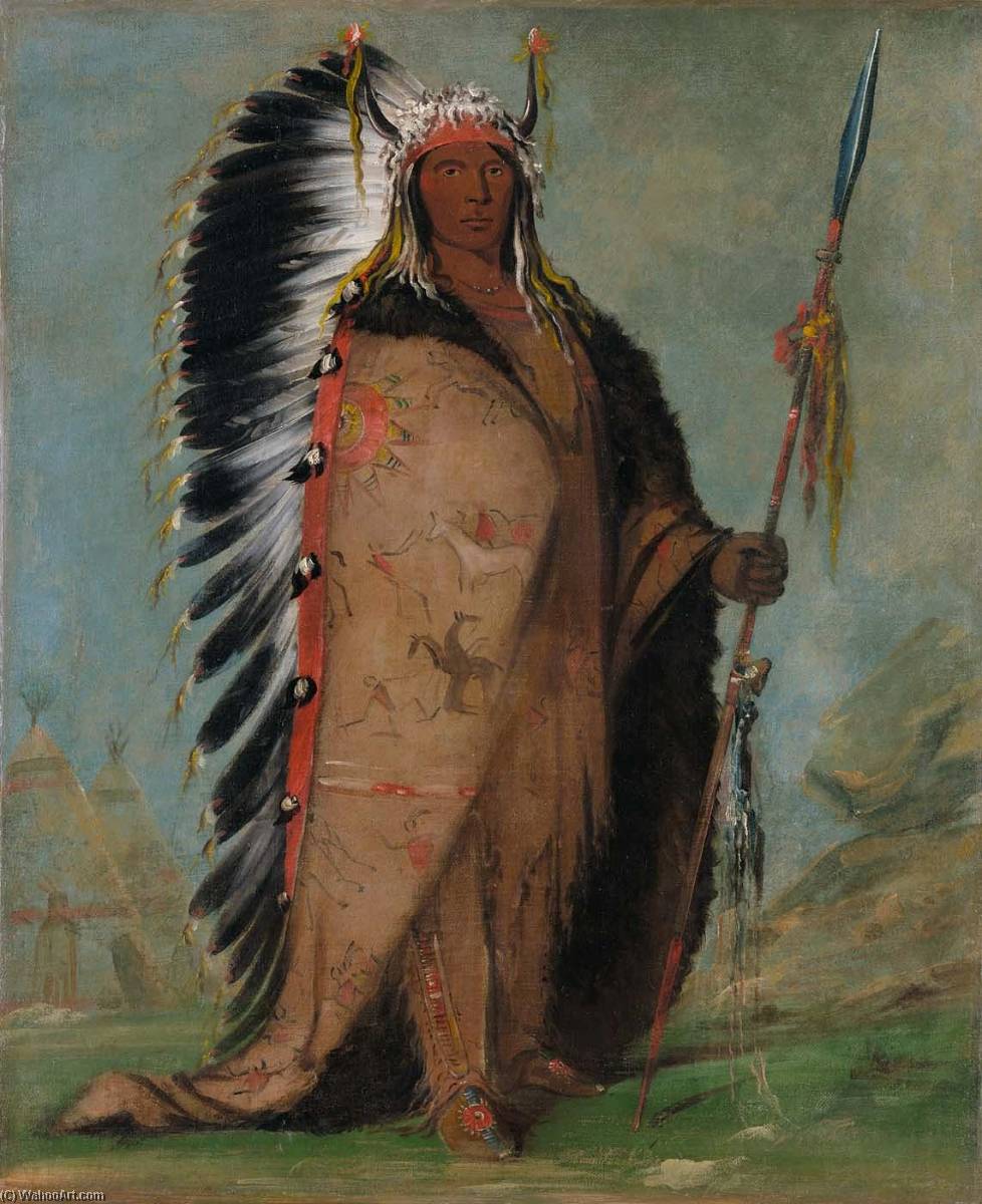 Wikioo.org - The Encyclopedia of Fine Arts - Painting, Artwork by George Catlin - Ee áh sá pa, Black Rock, a Two Kettle Chief