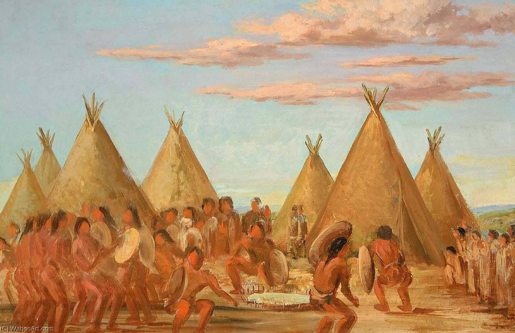 Wikioo.org - The Encyclopedia of Fine Arts - Painting, Artwork by George Catlin - Smoking the Shield