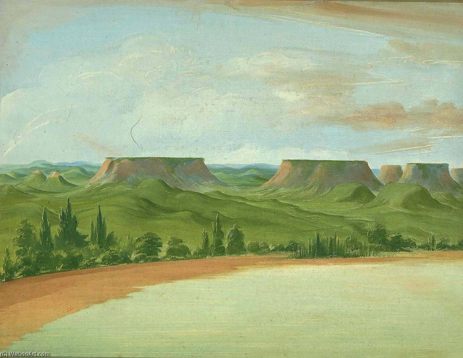 Wikioo.org - The Encyclopedia of Fine Arts - Painting, Artwork by George Catlin - Square Hills, 1200 Miles above St. Louis