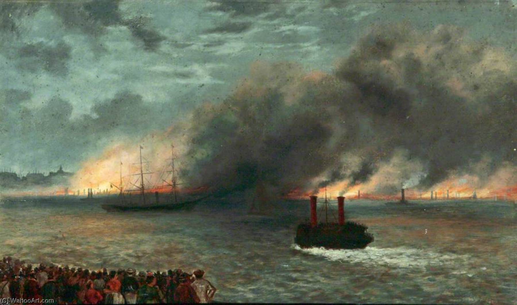 WikiOO.org - Encyclopedia of Fine Arts - Maalaus, taideteos Peter Ghent - The Burning of the Liverpool Landing Stage, 28 July 1874