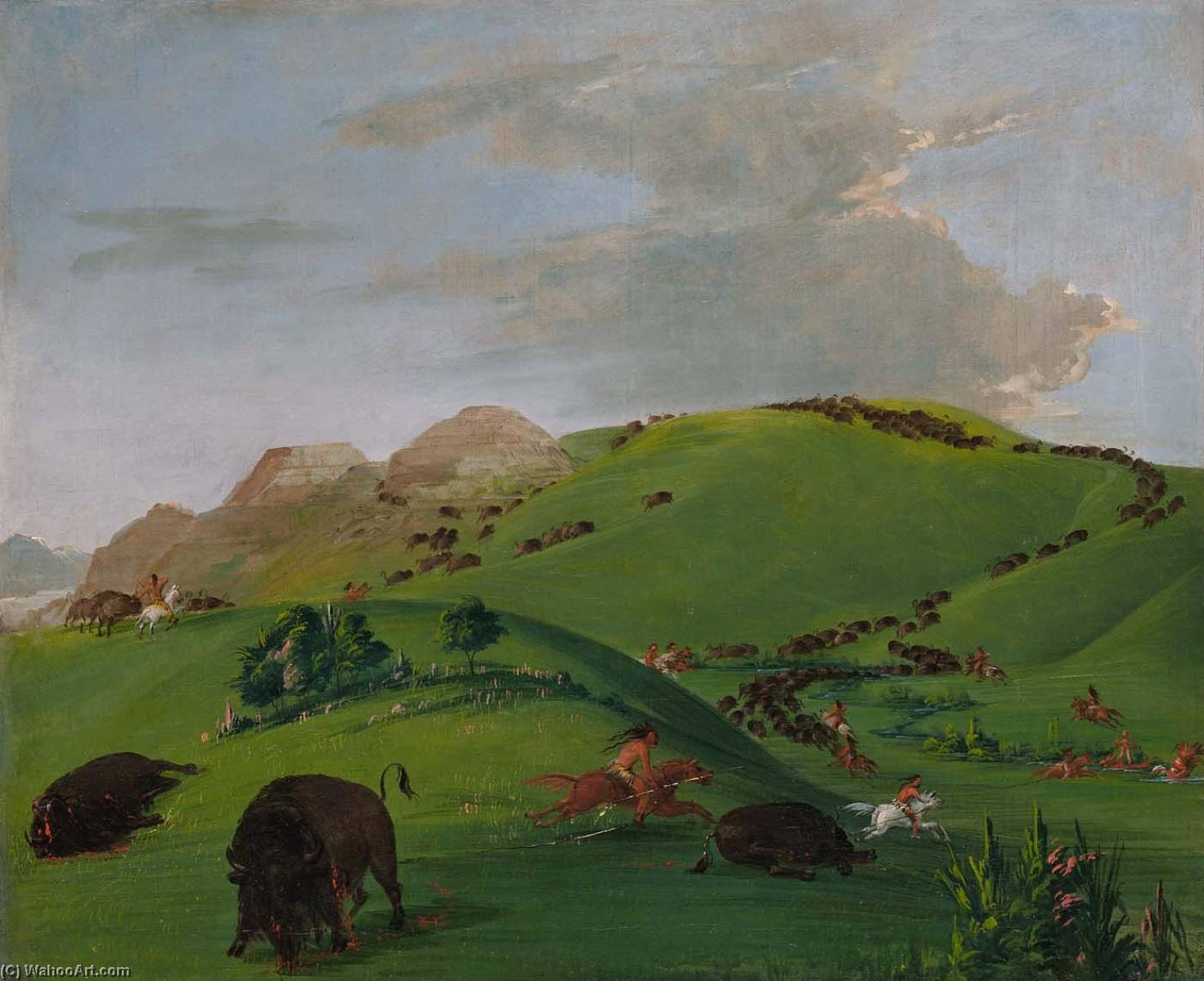 Wikioo.org - The Encyclopedia of Fine Arts - Painting, Artwork by George Catlin - Buffalo Chase, Mouth of the Yellowstone