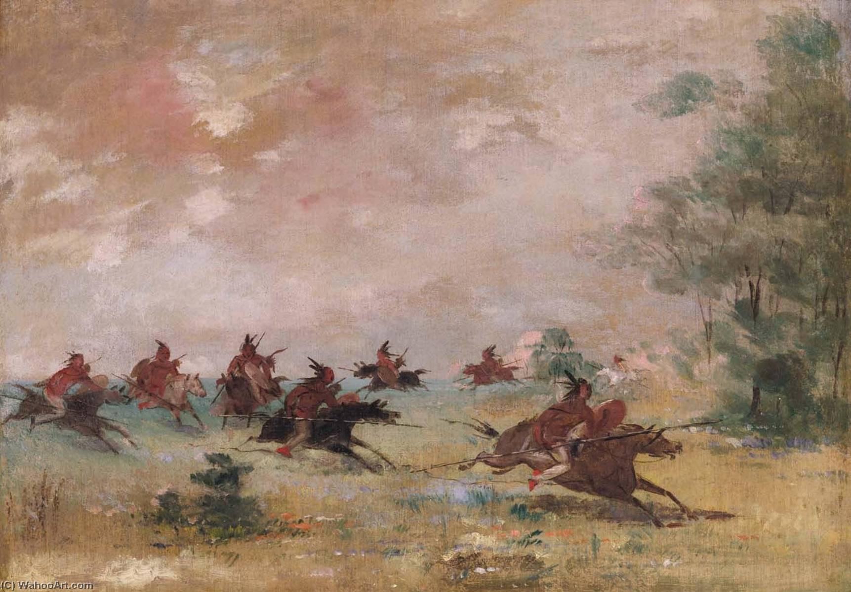 Wikioo.org - The Encyclopedia of Fine Arts - Painting, Artwork by George Catlin - Comanche War Party, Mounted on Wild Horses