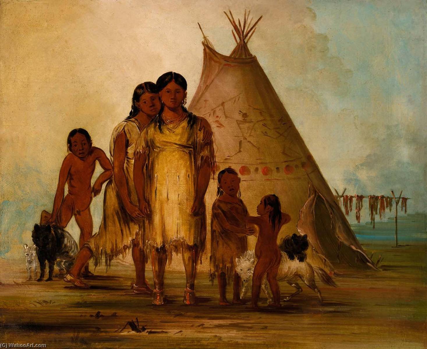 Wikioo.org - The Encyclopedia of Fine Arts - Painting, Artwork by George Catlin - Two Comanche Girls