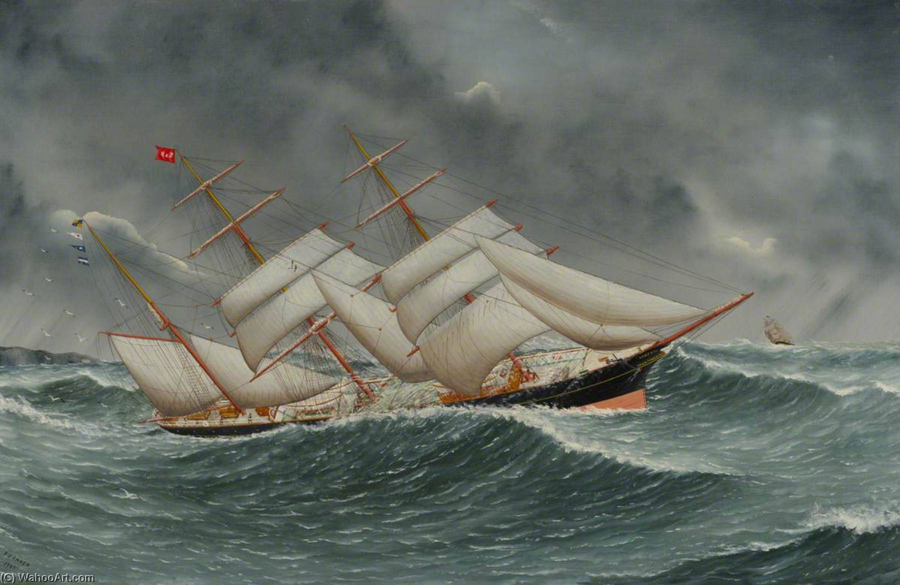 Wikioo.org - The Encyclopedia of Fine Arts - Painting, Artwork by John Fairbairn Fannen - The Barque ‘Camphill’ in a Rough Sea