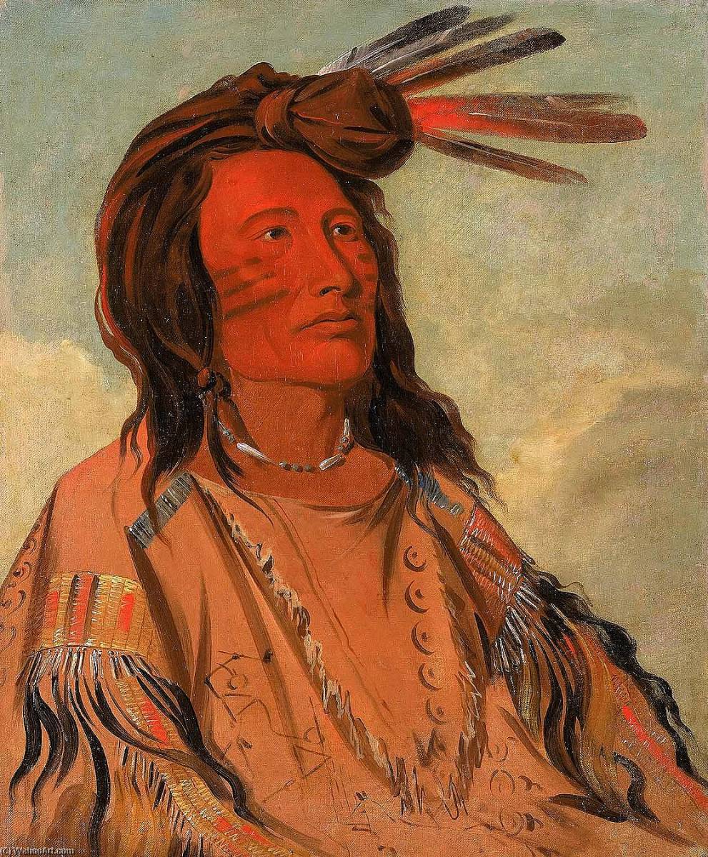 Wikioo.org - The Encyclopedia of Fine Arts - Painting, Artwork by George Catlin - Tchán dee, Tobacco, an Oglala Chief