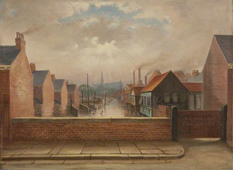 Wikioo.org - The Encyclopedia of Fine Arts - Painting, Artwork by William Richard Bunting - The Old Boundary Mark, Oxford Street and Albert Street, Grimsby, Lincolnshire