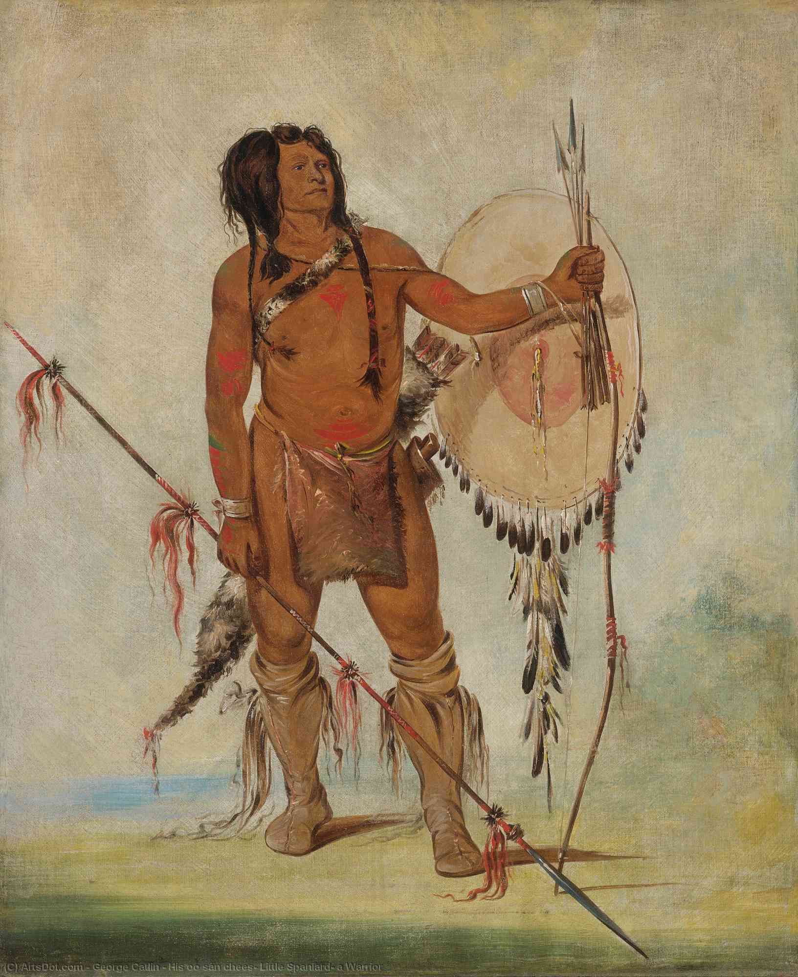 Wikioo.org - The Encyclopedia of Fine Arts - Painting, Artwork by George Catlin - His oo sán chees, Little Spaniard, a Warrior