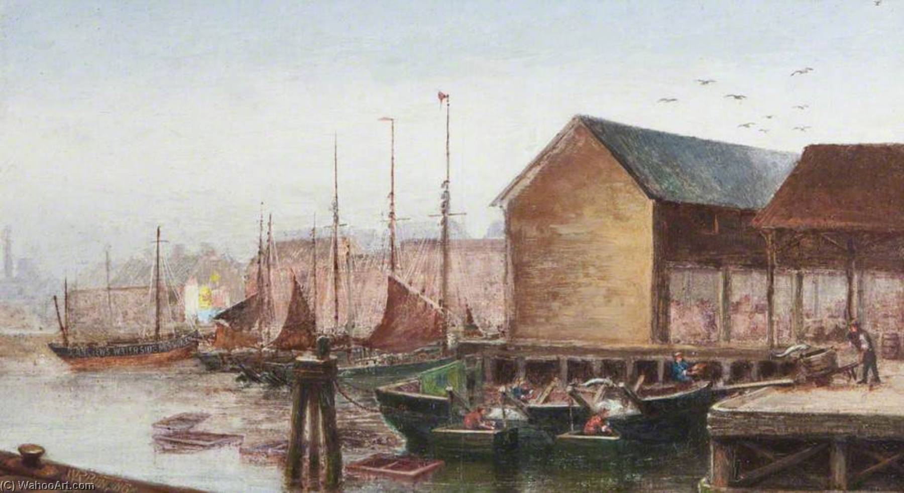 Wikioo.org - The Encyclopedia of Fine Arts - Painting, Artwork by William Richard Bunting - The Stowboat, No.2 Fish Dock, Grimsby, Lincolnshire