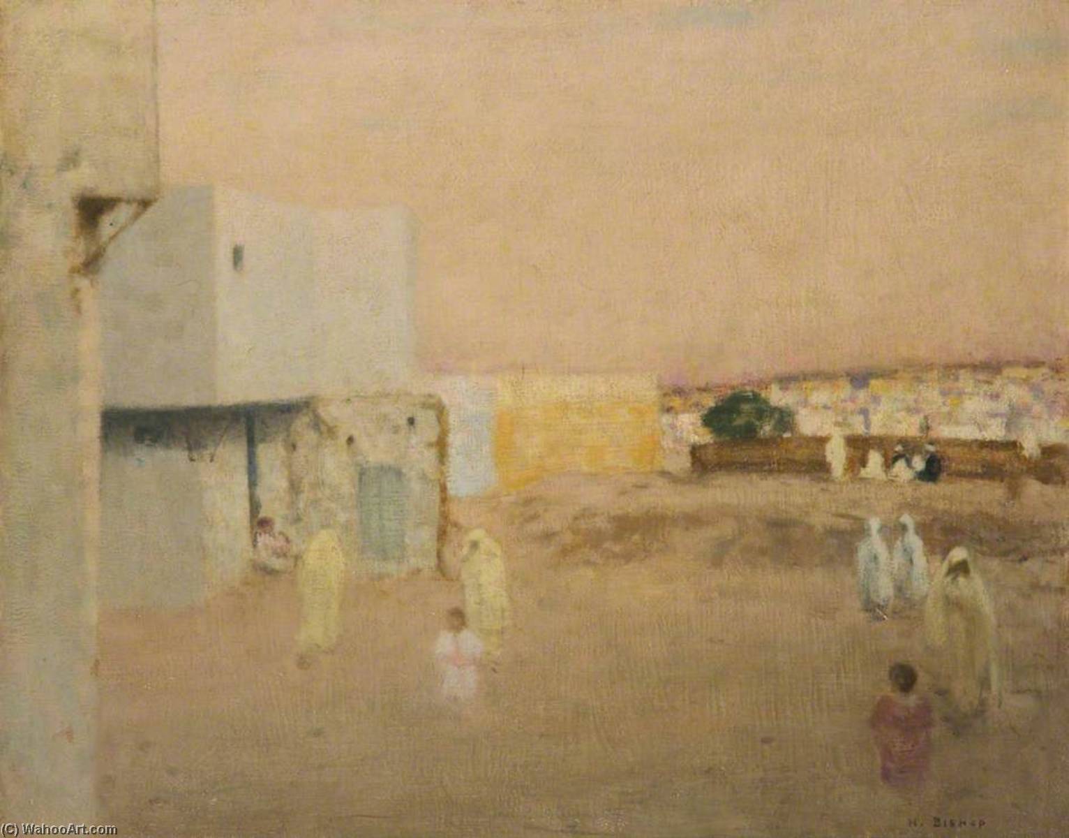 Wikioo.org - The Encyclopedia of Fine Arts - Painting, Artwork by Henry A Bishop - Bedouins Outside a Town