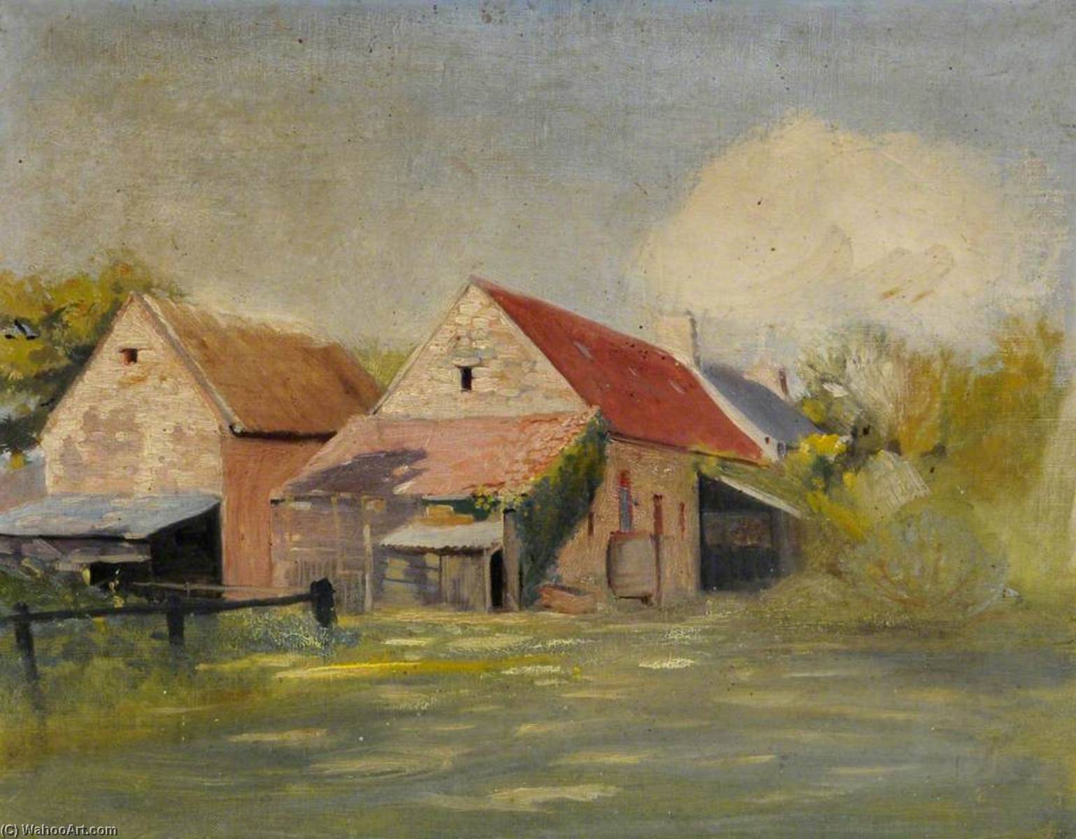 Wikioo.org - The Encyclopedia of Fine Arts - Painting, Artwork by Richard Goldie Crawford - Farm Buildings from the West at Maupertuis Farm