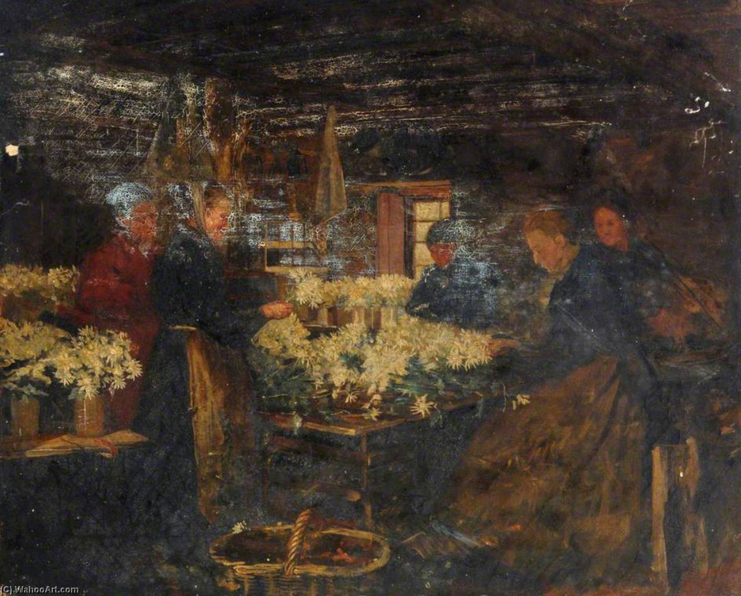 Wikioo.org - The Encyclopedia of Fine Arts - Painting, Artwork by Richard Goldie Crawford - Bunching Flowers in the Press House at Maupertuis Farm