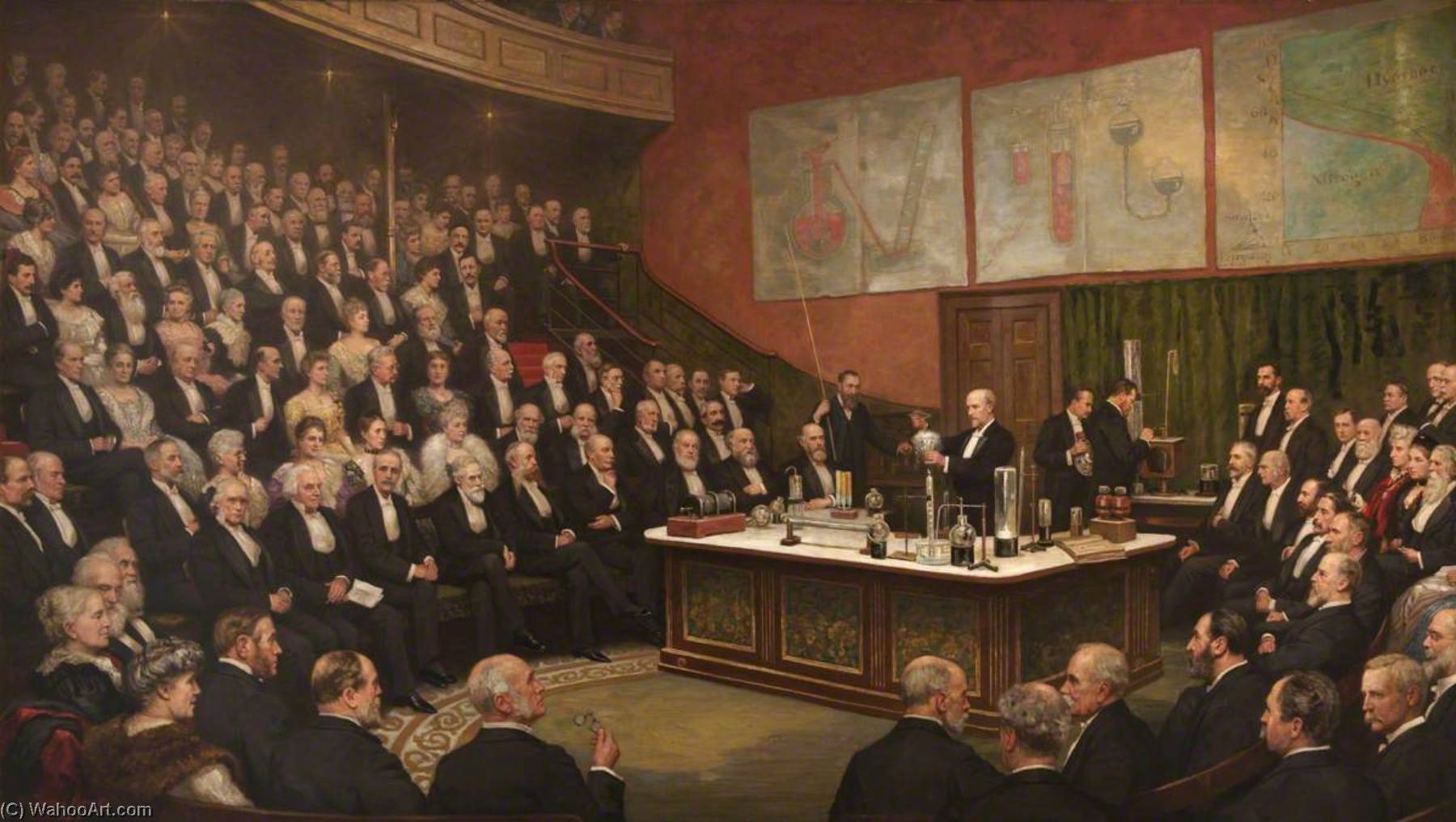 Wikioo.org - The Encyclopedia of Fine Arts - Painting, Artwork by Henry Jamyn Brooks - Sir James Dewar (1842–1923), Lecturing on Liquid Hydrogen at the Royal Institution, 1904