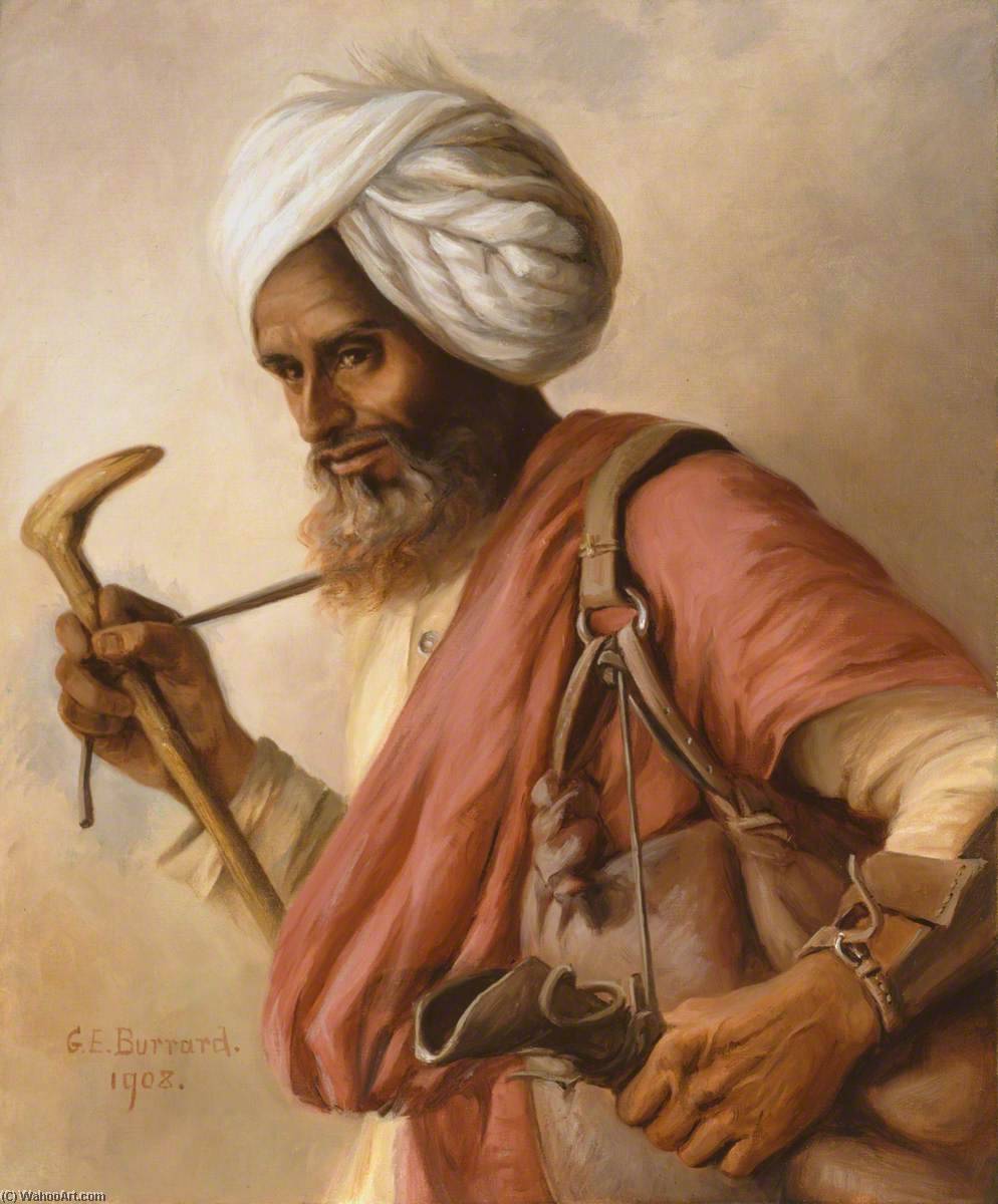 Wikioo.org - The Encyclopedia of Fine Arts - Painting, Artwork by Gertrude Ellen Burrard - Hasan, Our Bheestie (bhisti, or water carrier) at Simla