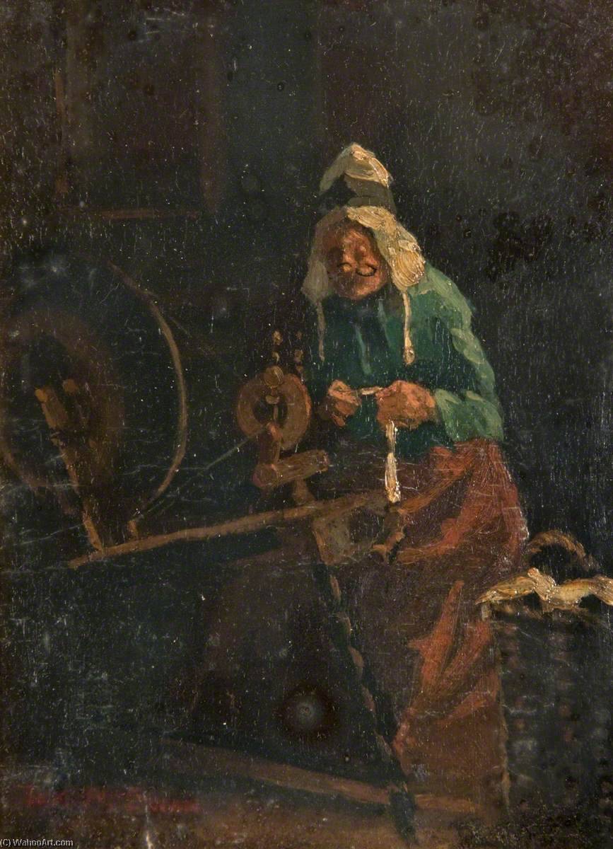 Wikioo.org - The Encyclopedia of Fine Arts - Painting, Artwork by Thomas Mcewan - At the Spinning Wheel