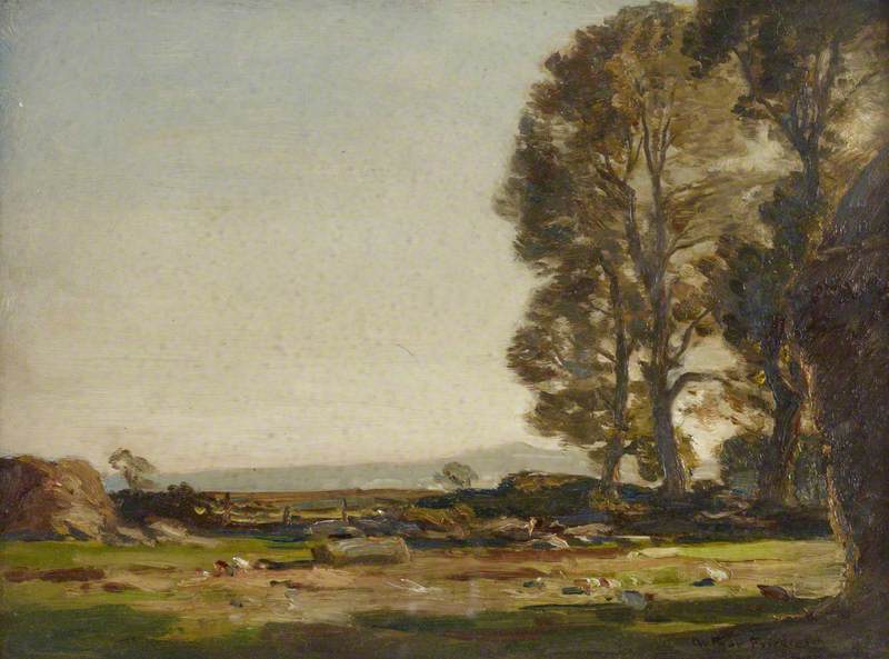 Wikioo.org - The Encyclopedia of Fine Arts - Painting, Artwork by Arthur A Friedenson - Flat Landscape with Trees and a Haystack